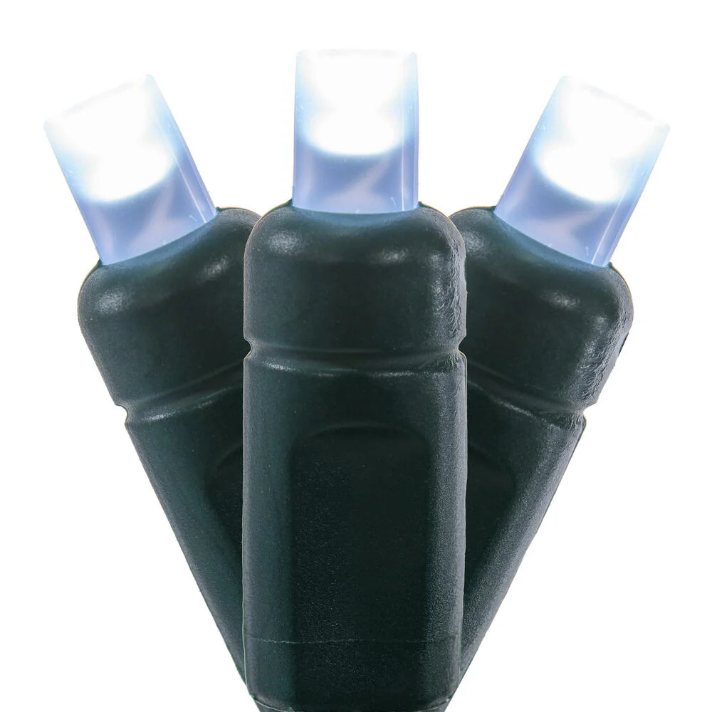 Vickerman 50 Frosted Pure White Wide Angle Single Mold End-Connecting Coaxial Non-Rectified LED Light Set with 22 Gauge Green Wire, 3