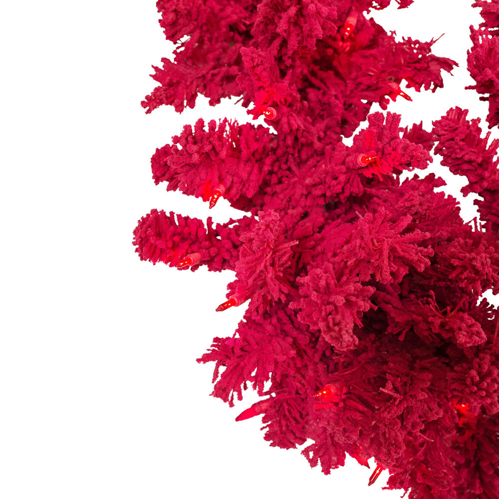Vickerman 9' Flocked Red Artificial Christmas Garland Red Dura-Lit LED lights. - Cheap-Us