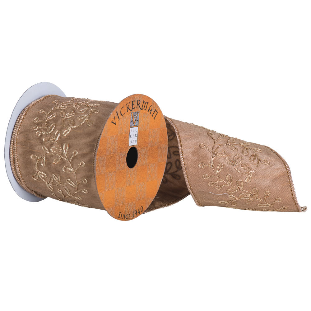 Vickerman Gold Ribbon With Gold Embroidered Vine Pattern - Cheap-Us