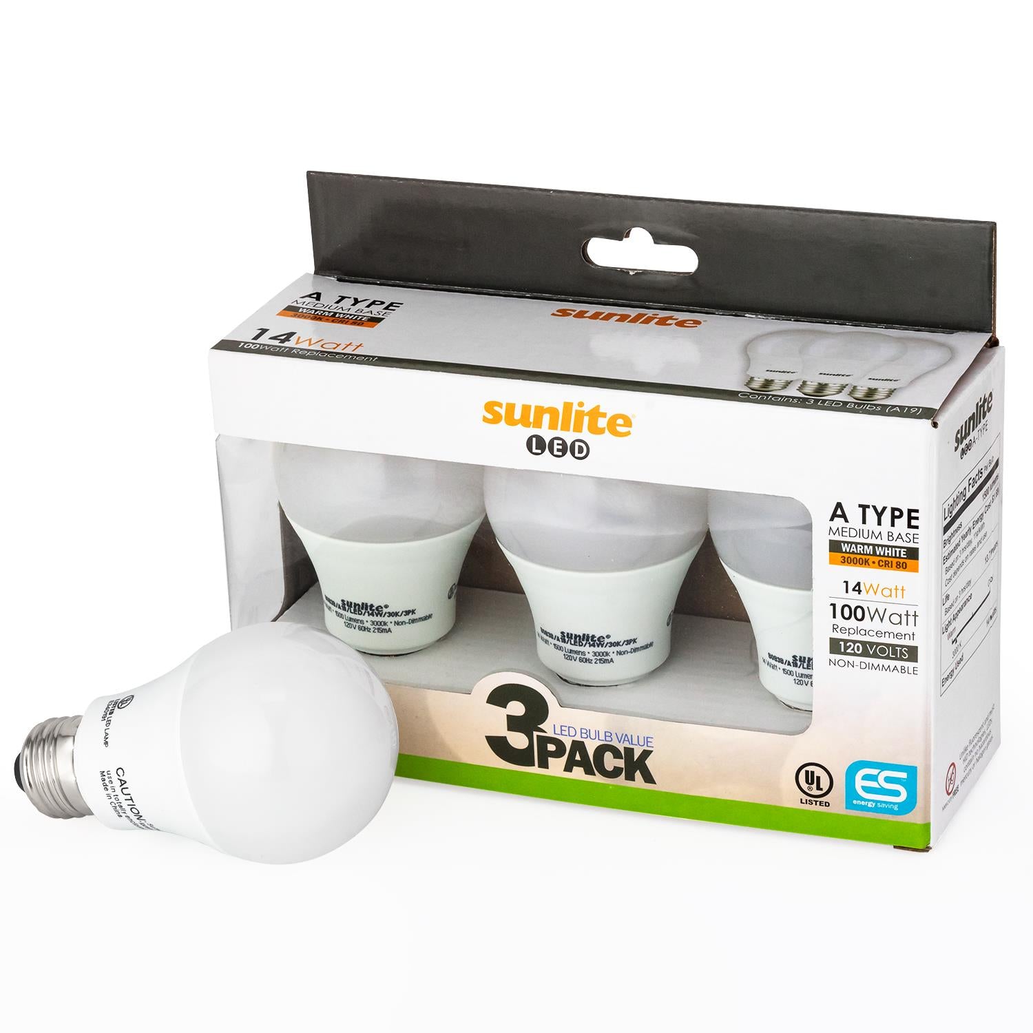 Sunlite A19/LED/14W/30K/3PK LED Household 14W (100W Equivalent) Light Bulbs, Medium (E26) Base, 3000K Warm White, 3 Pack - Cheap-Us