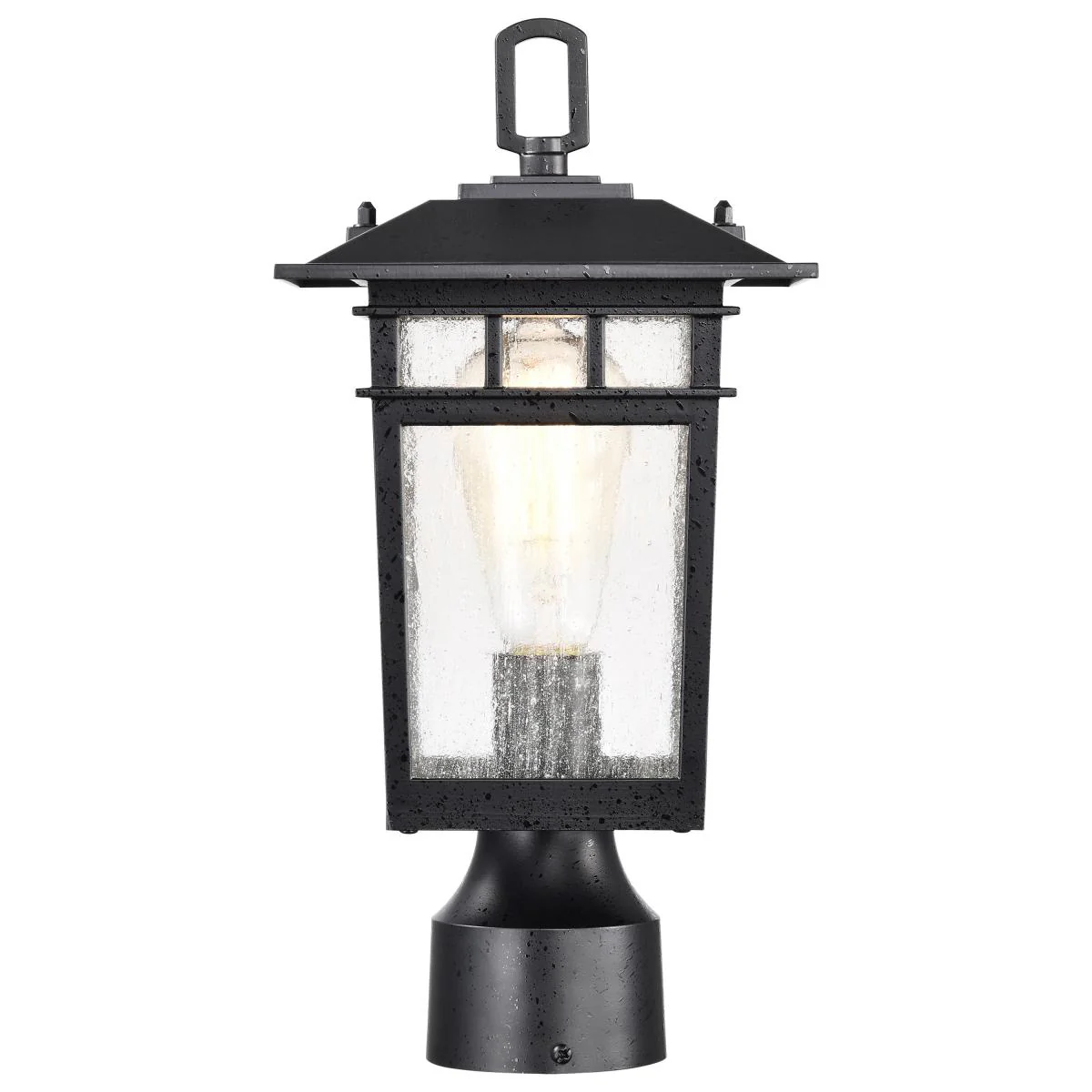 60-5956 COVE NECK 1LT OUTDOOR SM POST Cove Neck Collection Outdoor Medium 14 inch Post Light Pole Lantern; Textured Black Finish with Clear Seeded Glass - Cheap-Us
