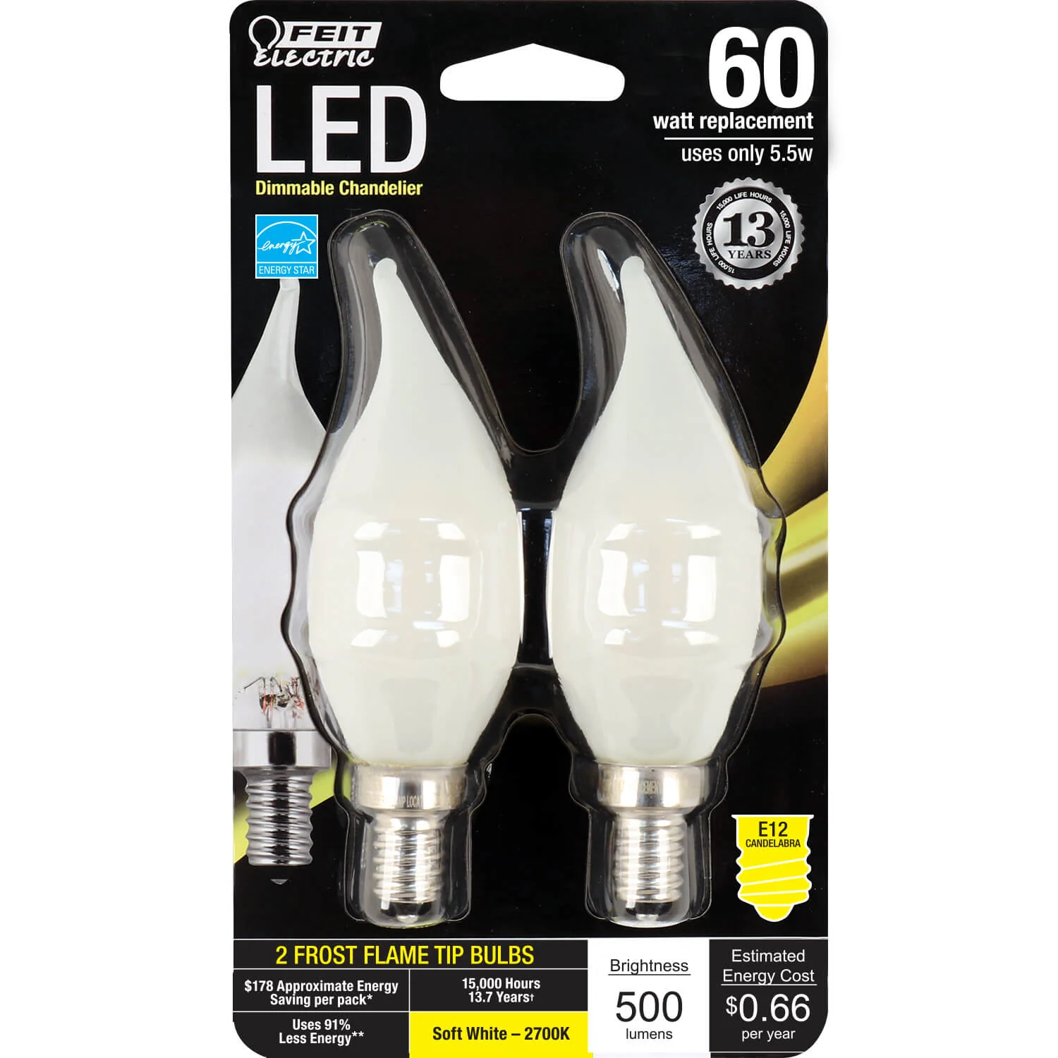 500 Lumen 2700K Dimmable Flame Tip LED - Cheap-Us