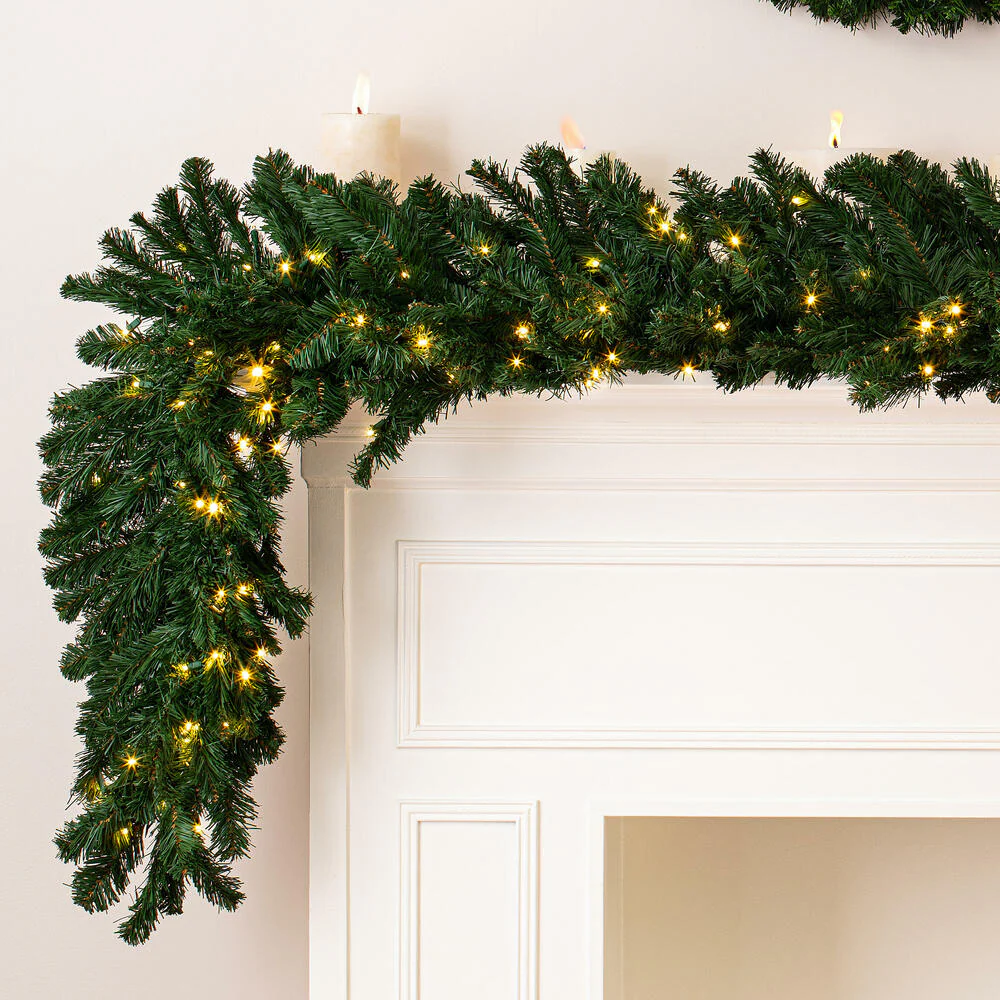 Vickerman 9' Grand Teton Artificial Christmas Garland Warm White Single Mold Wide Angle LED Lights - Cheap-Us