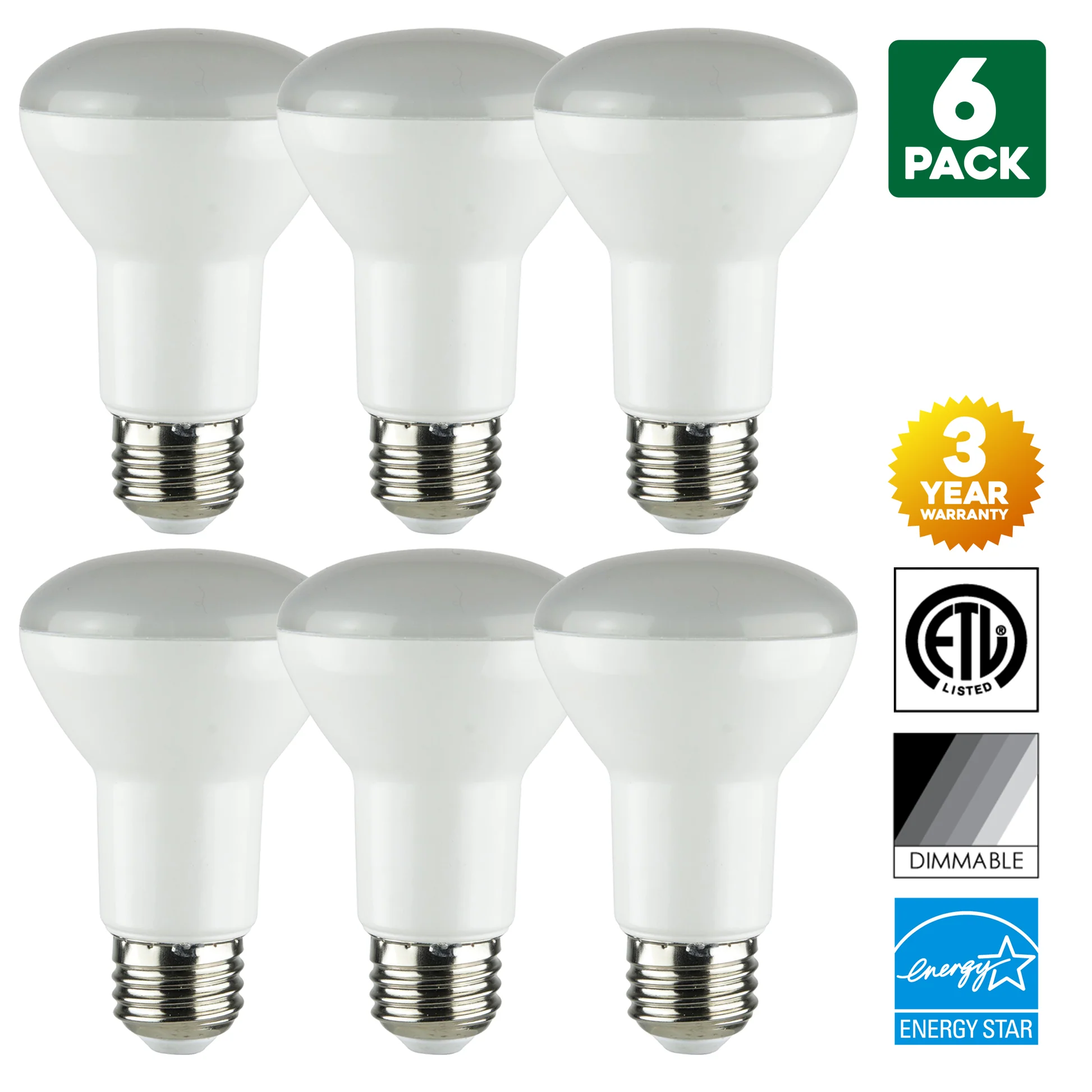 Sunlite 8-Watt Dimmable LED R20 Reflector Bulb, 50W Incandescent Equivalent, Medium (E26) Base, 3000K Warm White - Cheap-Us