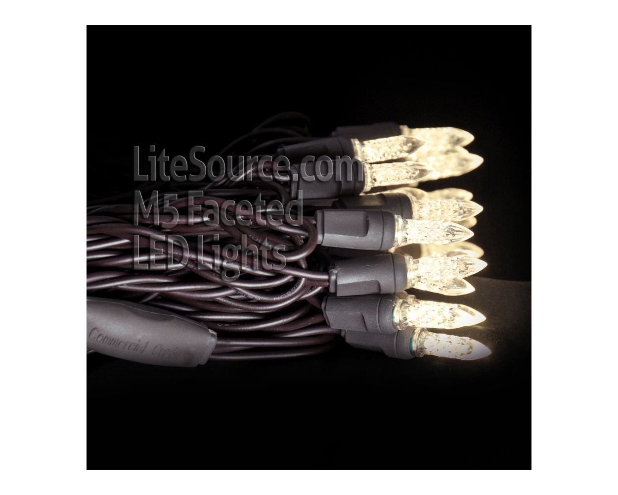 50-LITE RECTIFIED M5 LED LIGHT SET; WARM WHITE BULBS; BROWN WIRE, Approx. 25' 8