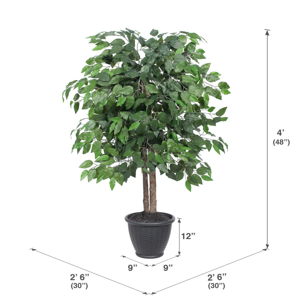 Vickerman 4' Artificial Ficus Bush Round Gray Plastic Container. - Cheap-Us