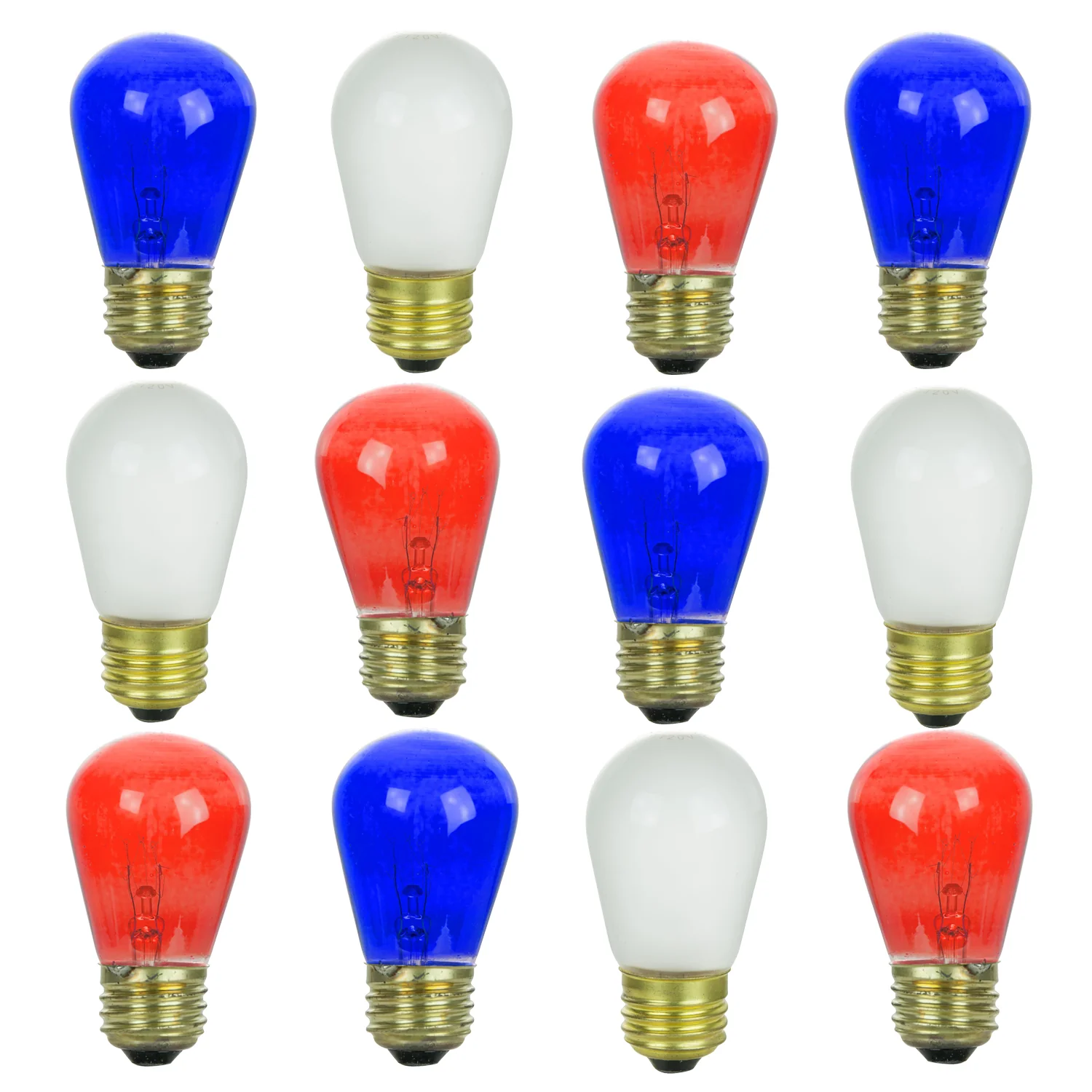 Sunlite 41492-SU S14 Incandescent Colored Party String Light Bulb, 11 Watts, Medium Base (E26), Dimmable, Mercury Free, Combo, Red White and Blue 12 Pack - Cheap-Us