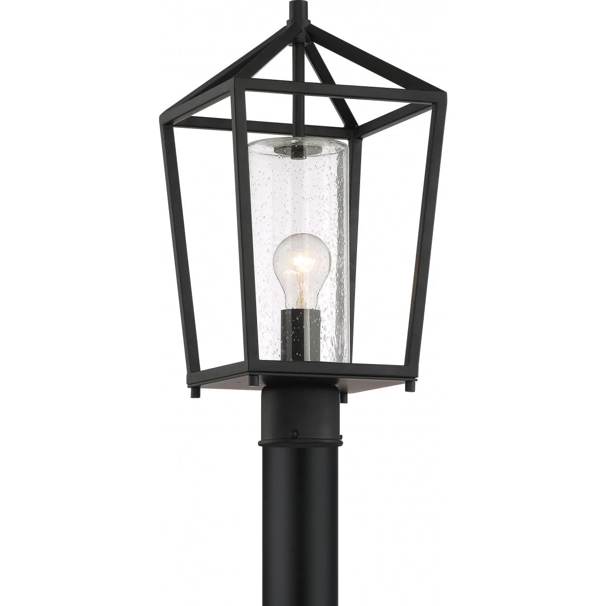 60-6595 HOPEWELL 1 LT POST LANTERN Hopewell- 1 Light Post Lantern - with Clear Seeded Glass - Matte Black Finish - Cheap-Us
