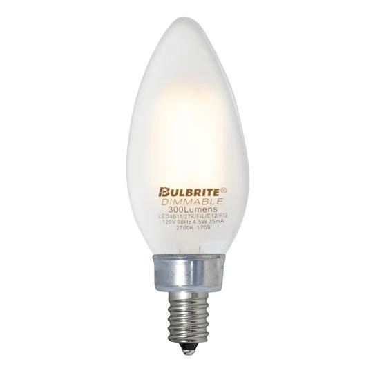 BULBRITE LED B11 CANDELABRA SCREW (E12) 4.5W DIMMABLE FILAMENT LIGHT BULB 2700K/WARM WHITE 40W INCANDESCENT EQUIVALENT 4PK (776672) - Cheap-Us