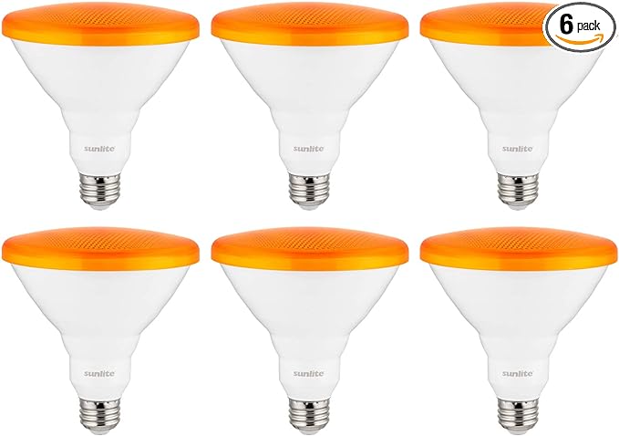 Sunlite LED Orange PAR38 Spot Light Bulb, 12 Watts, Medium (E26) Base, 35° Flood Beam, Decorative, Holiday Lighting, Turtle + Wildlife Friendly, ETL Listed, 6 Pack - Cheap-Us