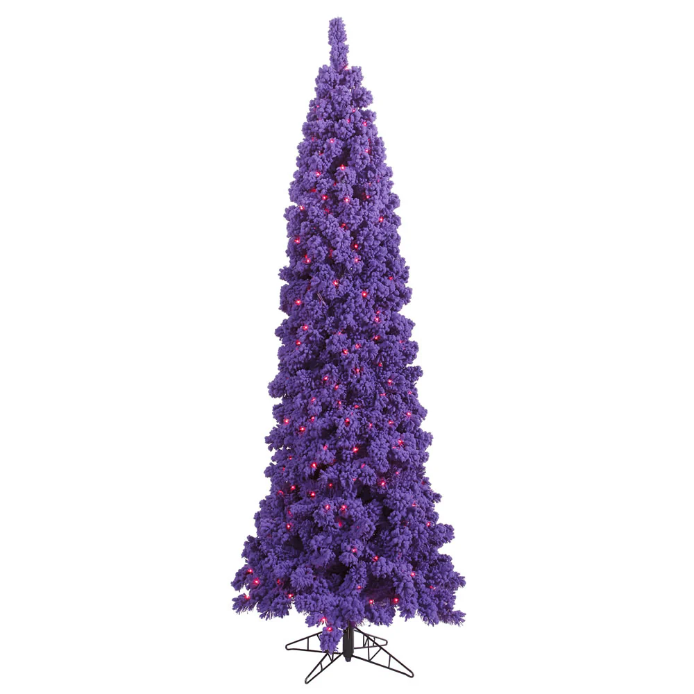 Vickerman 6.5' Flocked Purple Pencil Fir Artificial Christmas Tree Purple Dura-lit LED Lights - Cheap-Us