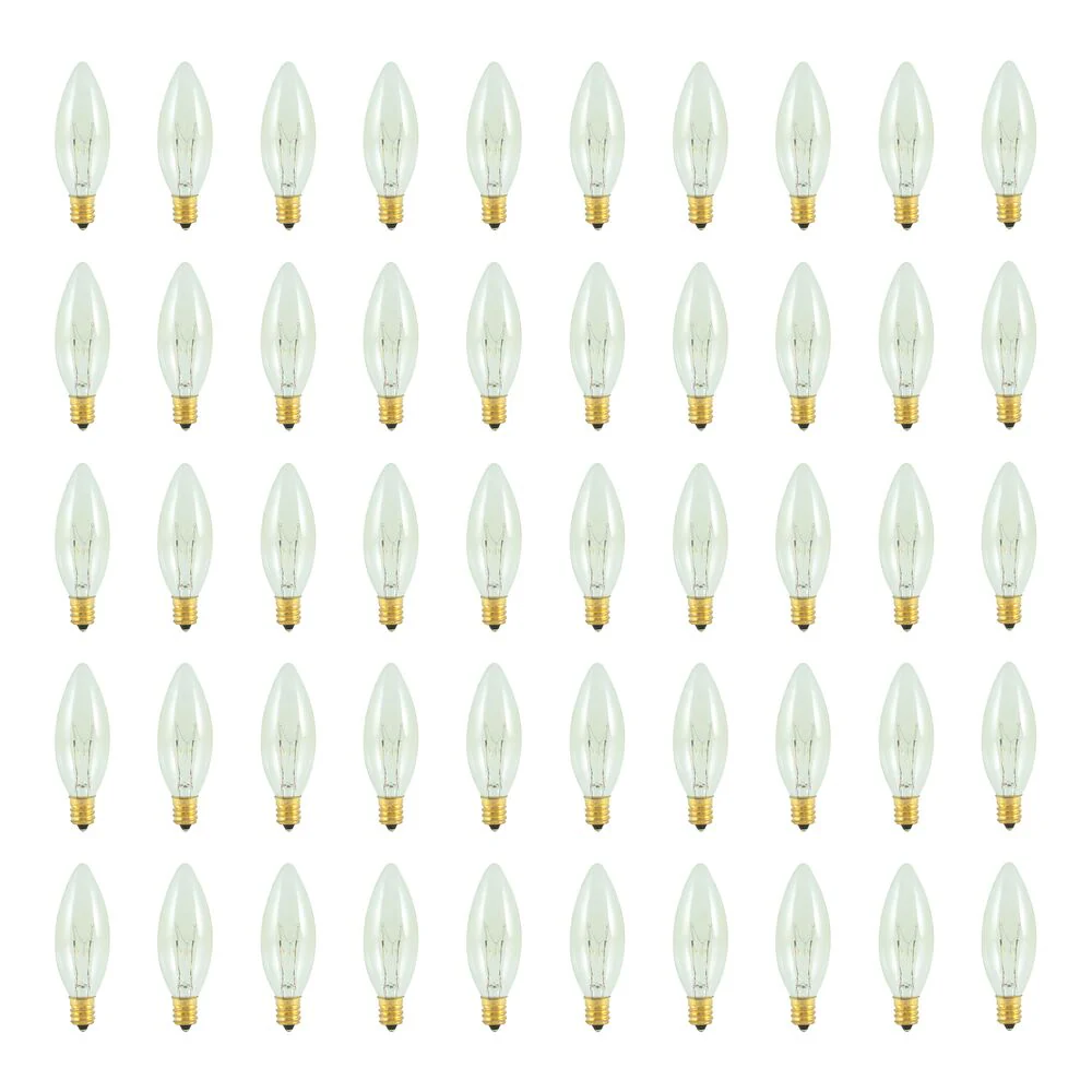 Bulbrite Pack of (50) 25 Watt Dimmable Clear B8 Torpedo 25mm Incandescent Light Bulbs with Candelabra (E12) Base, 2700K Warm White Light - Cheap-Us