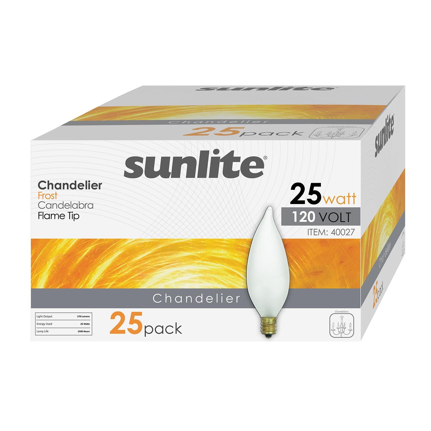 Sunlite 25 Watt Flame Tip Chandelier, Candelabra Base, Frost - Cheap-Us