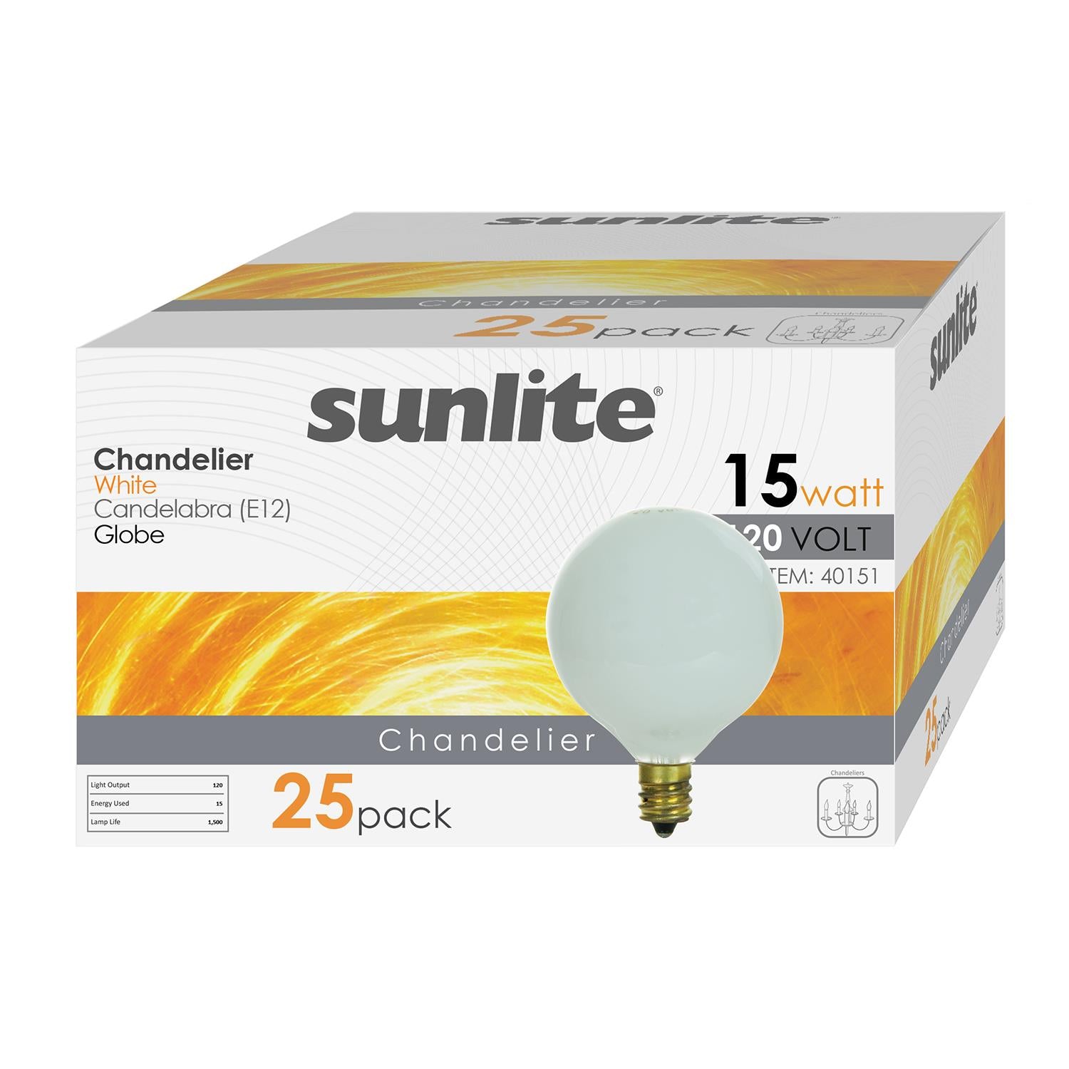 Sunlite 15 Watt G16.5 Globe, Candelabra Base, White - Cheap-Us