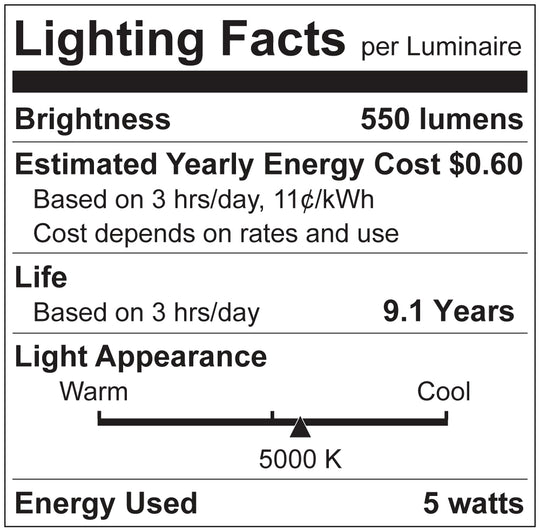 Luxrite LED B11 Torpedo Tip Chandelier Light Bulb, E12 Candelabra Base, 5W, 5000K - Bright White, 500 Lumens, 80 CRI, Clear Finish, Dimmable, Pack of 10 (LR21598) - Cheap-Us