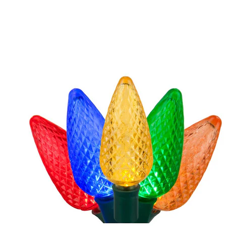 25-Light LED C9 Light Set; Multi Colored Bulbs on Green Wire, Approx. 16'6