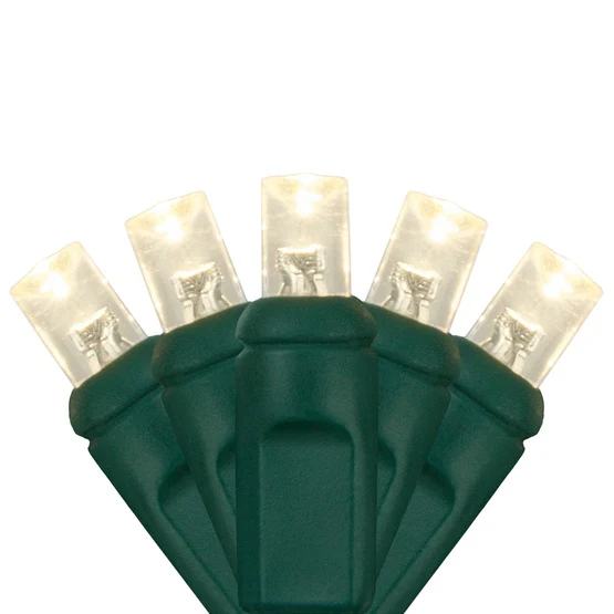 35 LIGHT RECTIFIED 5MM LED LIGHT SET; WARM WHITE BULBS; GREEN WIRE, Approx. 8.75' Long - Cheap-Us