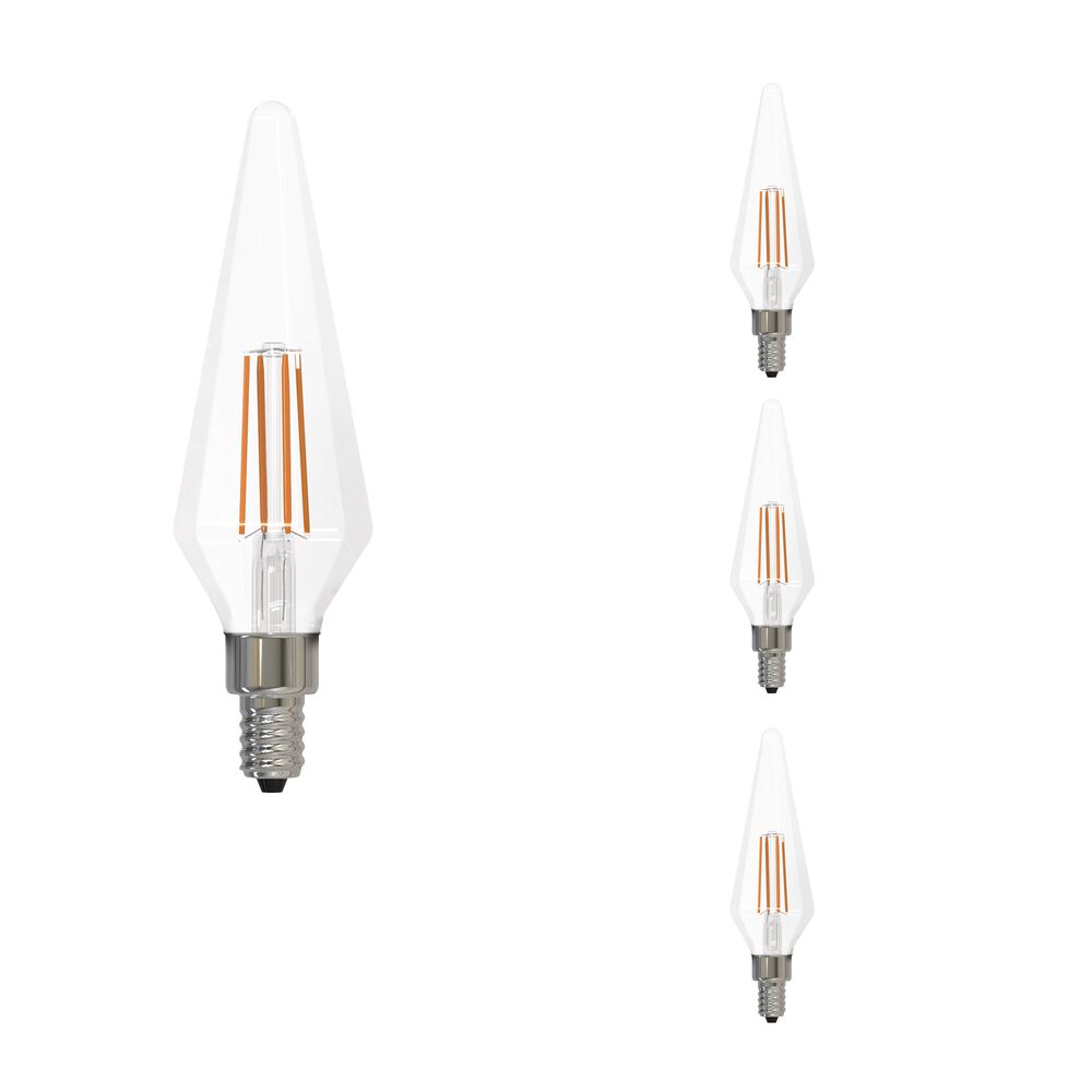 Bulbrite LED Filament Pack of (4) 4 Watt Dimmable Prism Light Bulbs with a Clear Finish and Candelabra (E12) Base - 3000K (Soft White Light), 350 Lumens - Cheap-Us