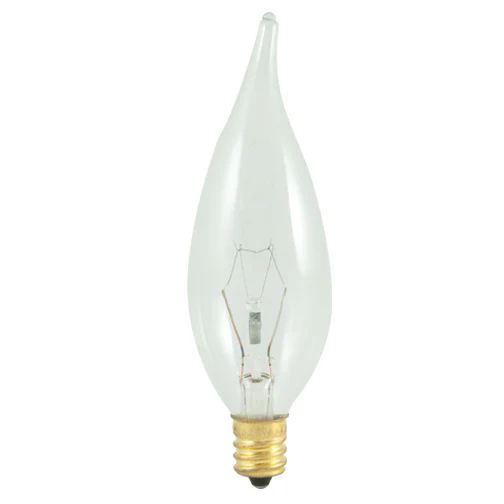 Bulbrite 40CFC/HV 40 Watt High Voltage Incandescent CA10 Flame Tip Chandelier Bulb, Candelabra Base, 220 Volt, Clear - Cheap-Us