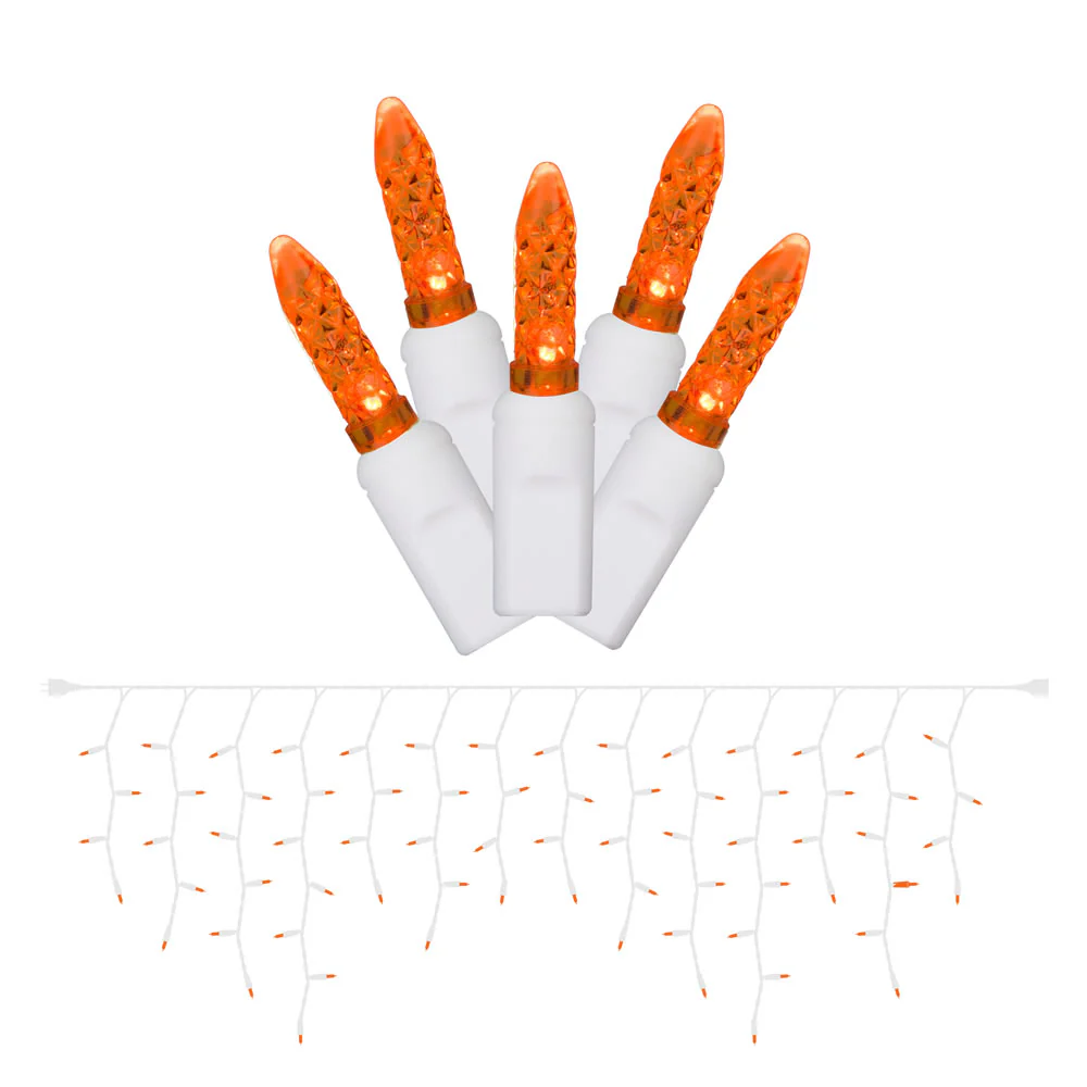 Vickerman 70 Orange Twinkle M5 LED Icicle Light on White Wire 9' Christmas Single Mold Light Strand - Cheap-Us