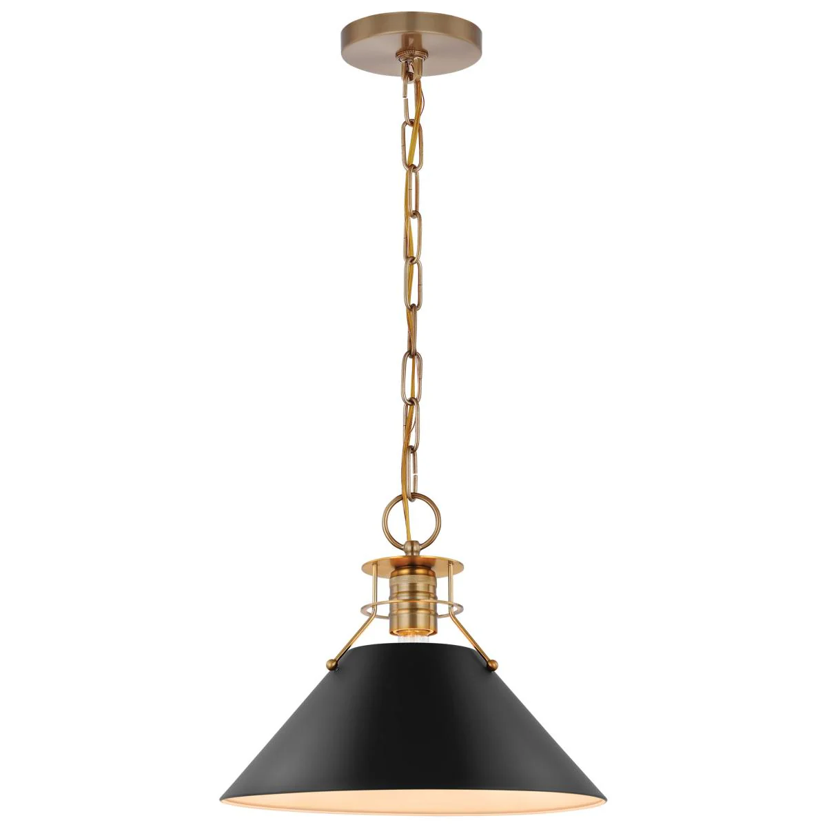 60-7523 OUTPOST 1 LIGHT MEDIUM PENDANT Outpost; 1 Light; Medium Pendant; Matte Black with Burnished Brass - Cheap-Us