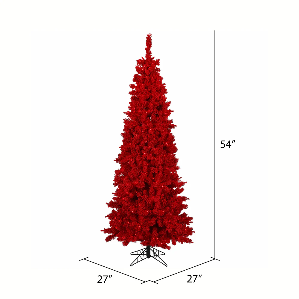 Vickerman 4.5' Flocked Red Slim Fir Artificial Christmas Tree Red Dura-lit LED Lights - Cheap-Us