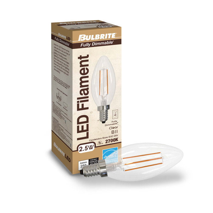 BULBRITE LED B11 CANDELABRA SCREW (E12) 4.5W DIMMABLE FILAMENT LIGHT BULB 3000K/WARM WHITE 40W INCANDESCENT EQUIVALENT 4PK (776863) - Cheap-Us