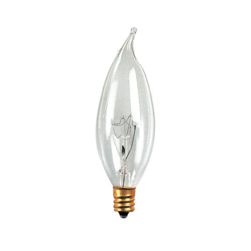 Bulbrite 25CFC/32/2 25 Watt Incandescent CA10 Flame Tip Chandelier Bulb, Candelabra Base, Clear - Cheap-Us