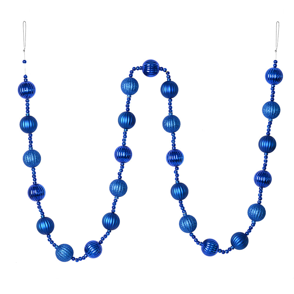Vickerman 6' Blue Stripe Ball Ornament Christmas Garland - Cheap-Us