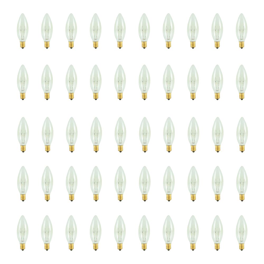 Bulbrite Pack of (50) 15 Watt Dimmable Clear B8 Torpedo 25mm Incandescent Light Bulbs with Candelabra (E12) Base, 2700K Warm White Light - Cheap-Us