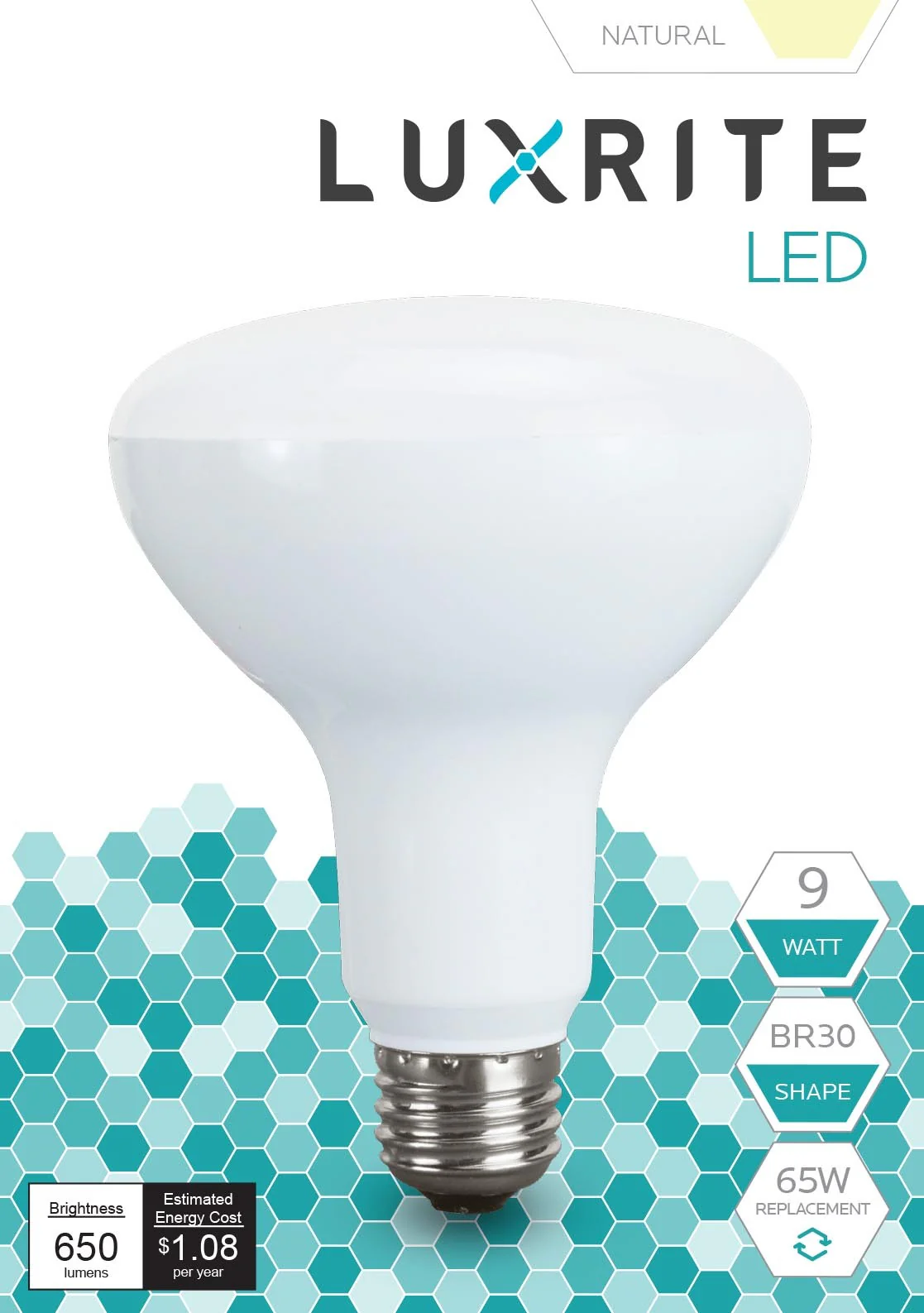 Luxrite LED BR30 Reflector Light Bulb, 9W, 650 Lumens, 3500K - Natural, 80 CRI, Frosted White Finish, Dimmable, Pack of 7 (LR31852) - Cheap-Us