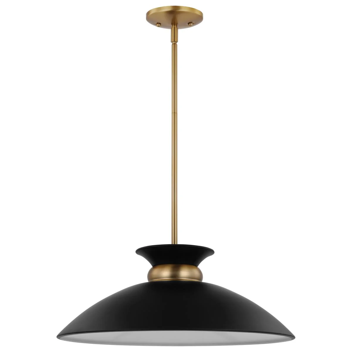 60-7461 PERKINS 1 LT MEDIUM PENDANT Perkins; 1 Light; Medium Pendant; Matte Black with Burnished Brass - Cheap-Us