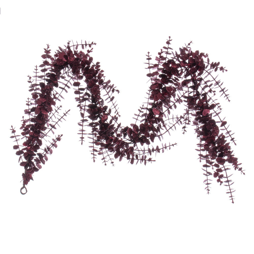 Vickerman 6' Burgundy Artificial Eucalyptus Glitter Garland. - Cheap-Us