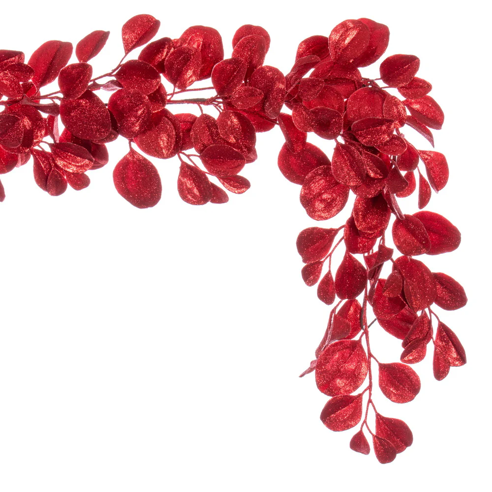 Vickerman 6' Red Artificial Dogwood Glitter Garland. - Cheap-Us