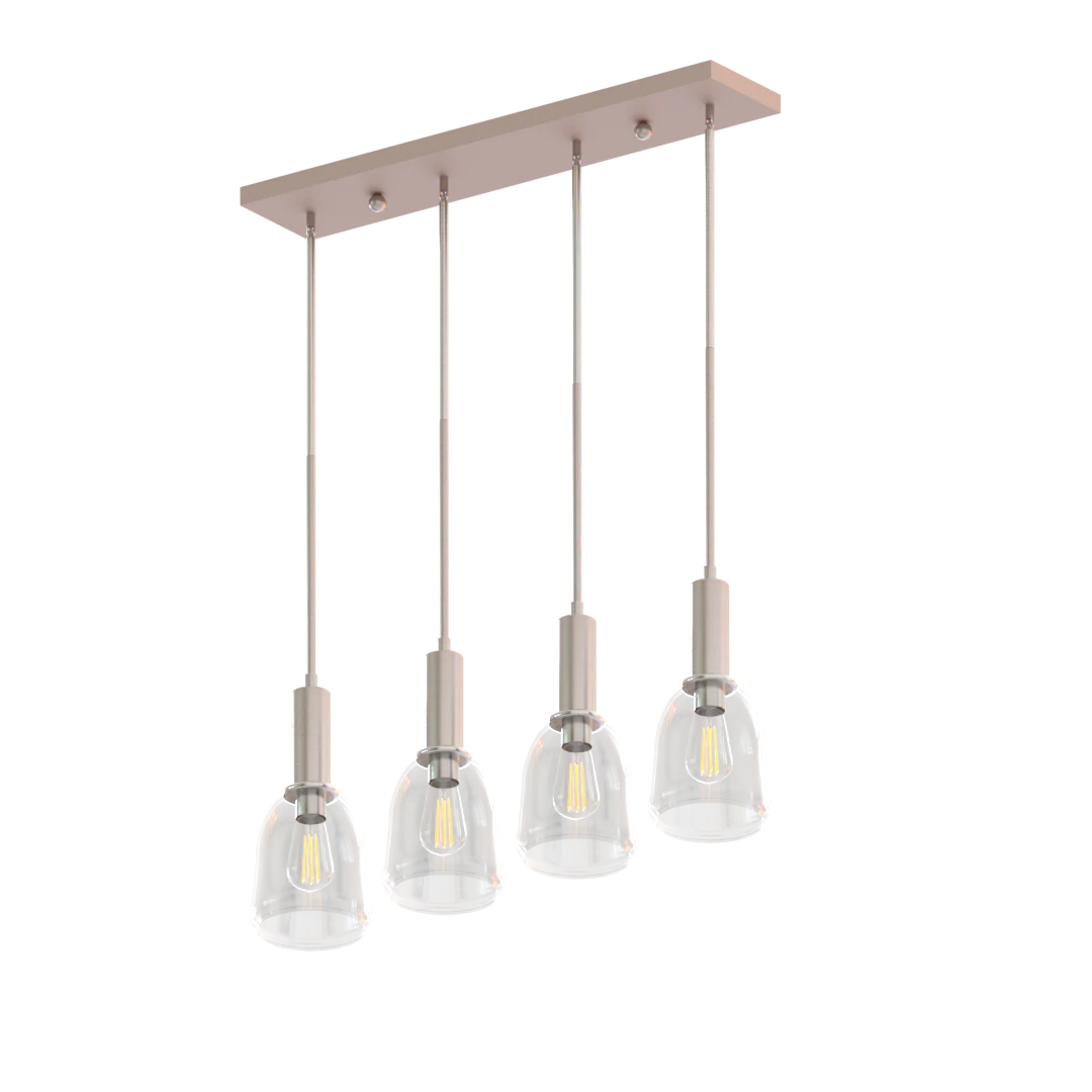 Elia Four Light Modern Linear Cluster Pendant Fixture with Glass Shades Satin Nickel - Cheap-Us