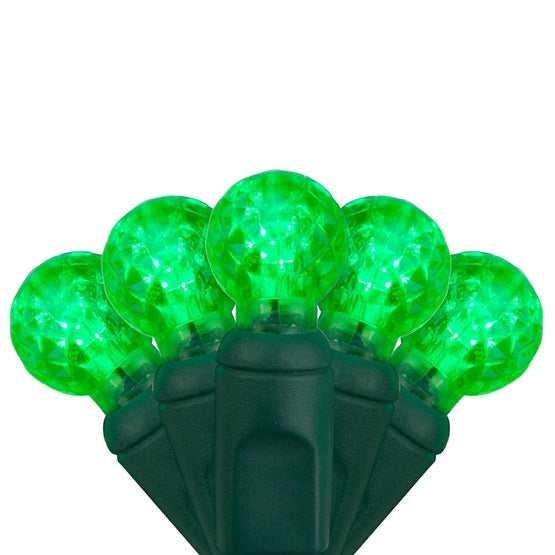 50 Light LED Razzberry (G12) Light Set Green Bulbs on Green Wire, Approx. 17'8