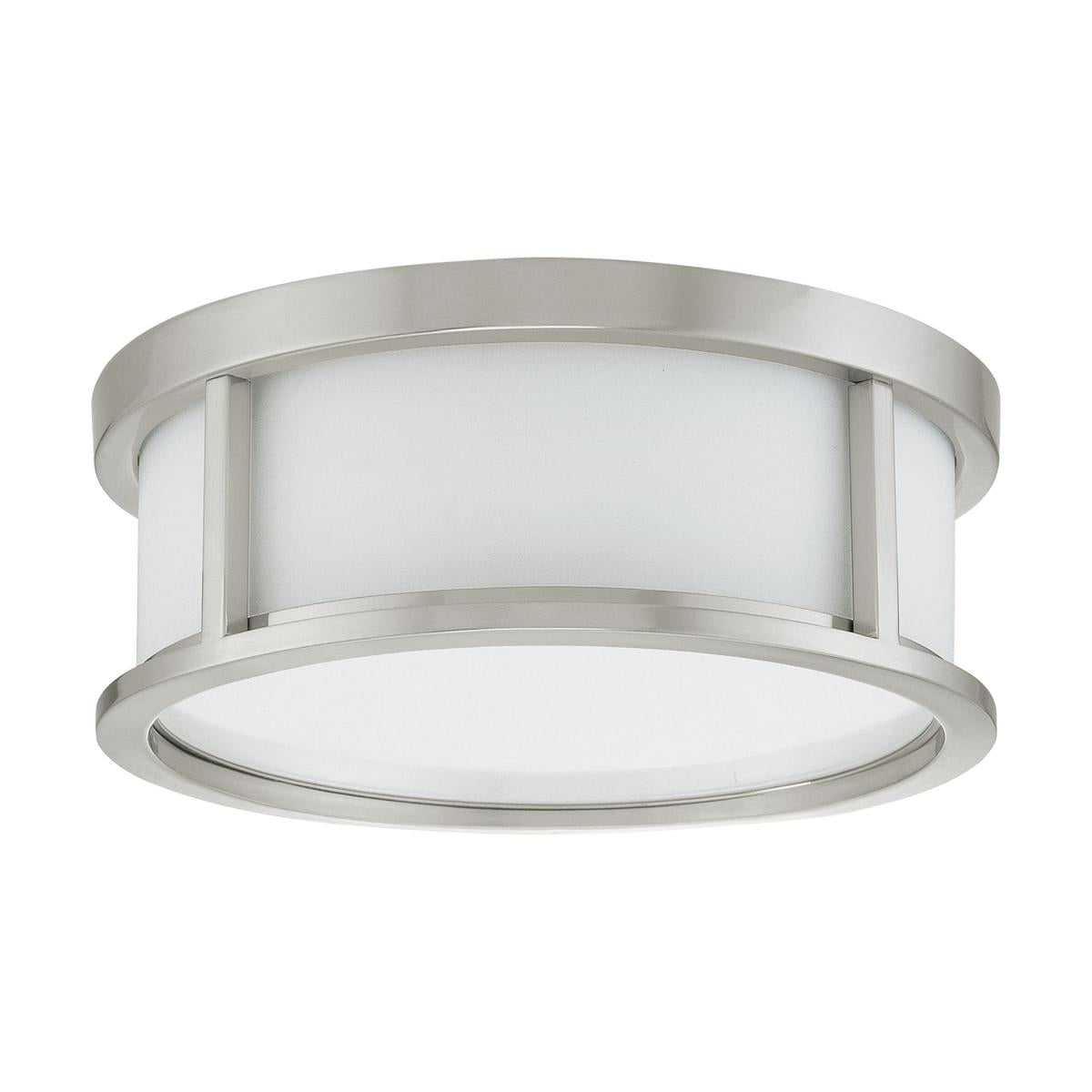 Satco Nuvo Odeon 3 Light 13/15/17-Inch Brushed Nickel Dome Flush Mount Ceiling Light With Satin White Glass - 60W - 120V - Cheap-Us