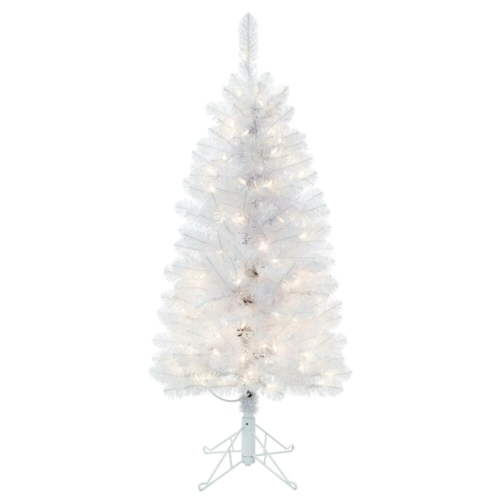 Vickerman 4.5' White Salem Pencil Pine Artificial Christmas Tree Pure White Single Mold LED Lights - Cheap-Us