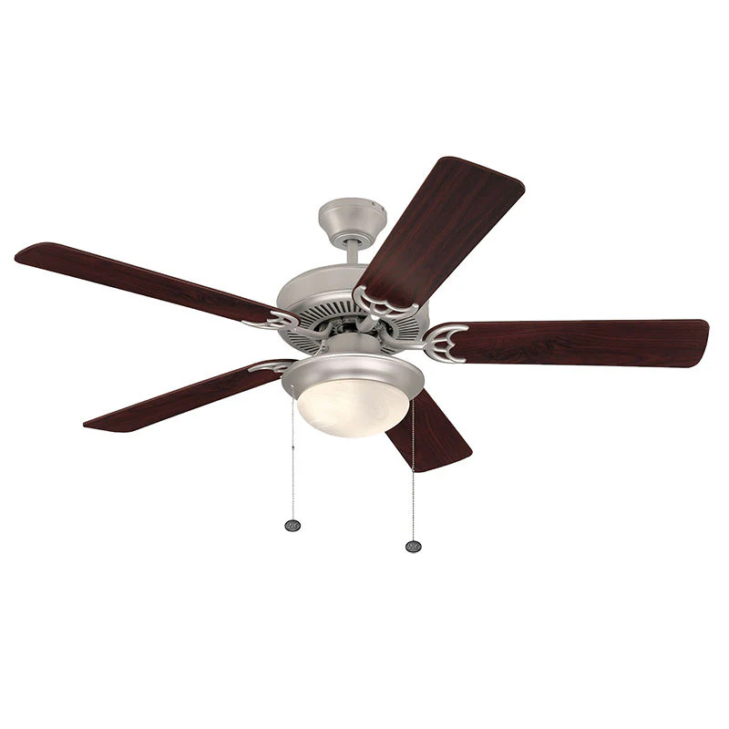 Westgate 52In 5-Blade Ceiling Fan And Light 2X9W A19 Pull Ch. Bn And Rosewood/Silv Oak Blades, Commercial Indoor Lighting, 9W*2, 800 Lumens*2, 3000K, Brush Nickel And Reversible Rosewood/Silver Oak Finish No - Cheap-Us