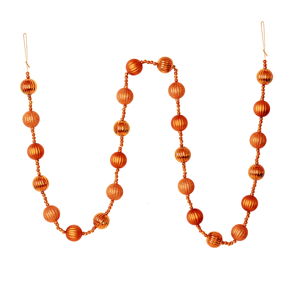 Vickerman 6' Burnished Orange Stripe Ball Ornament Christmas Garland - Cheap-Us