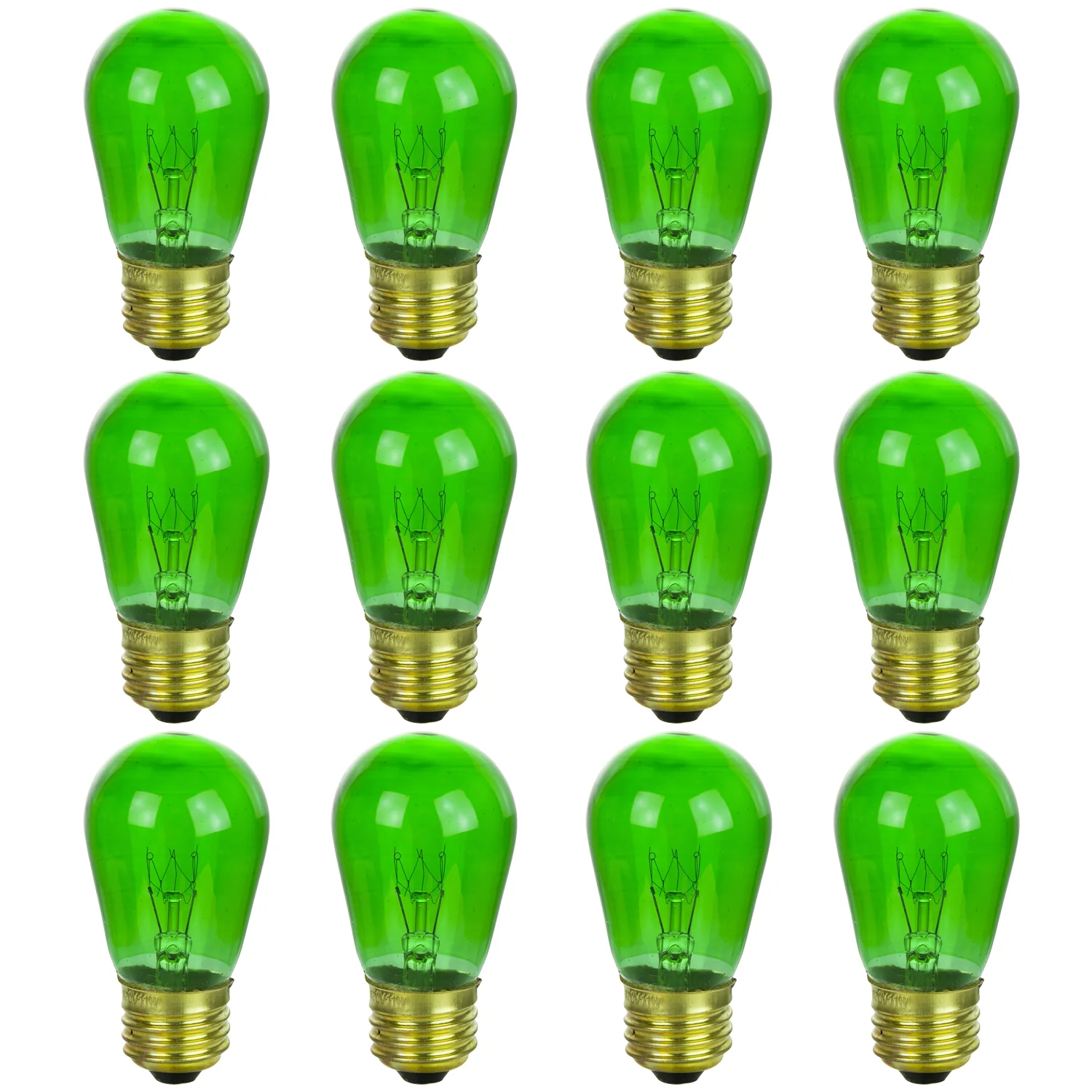 Sunlite 41483-SU S14 Incandescent Colored Party String Light Bulb, 11 Watts, Medium Base (E26), Dimmable, Mercury Free, Transparent Green 12 Pack - Cheap-Us