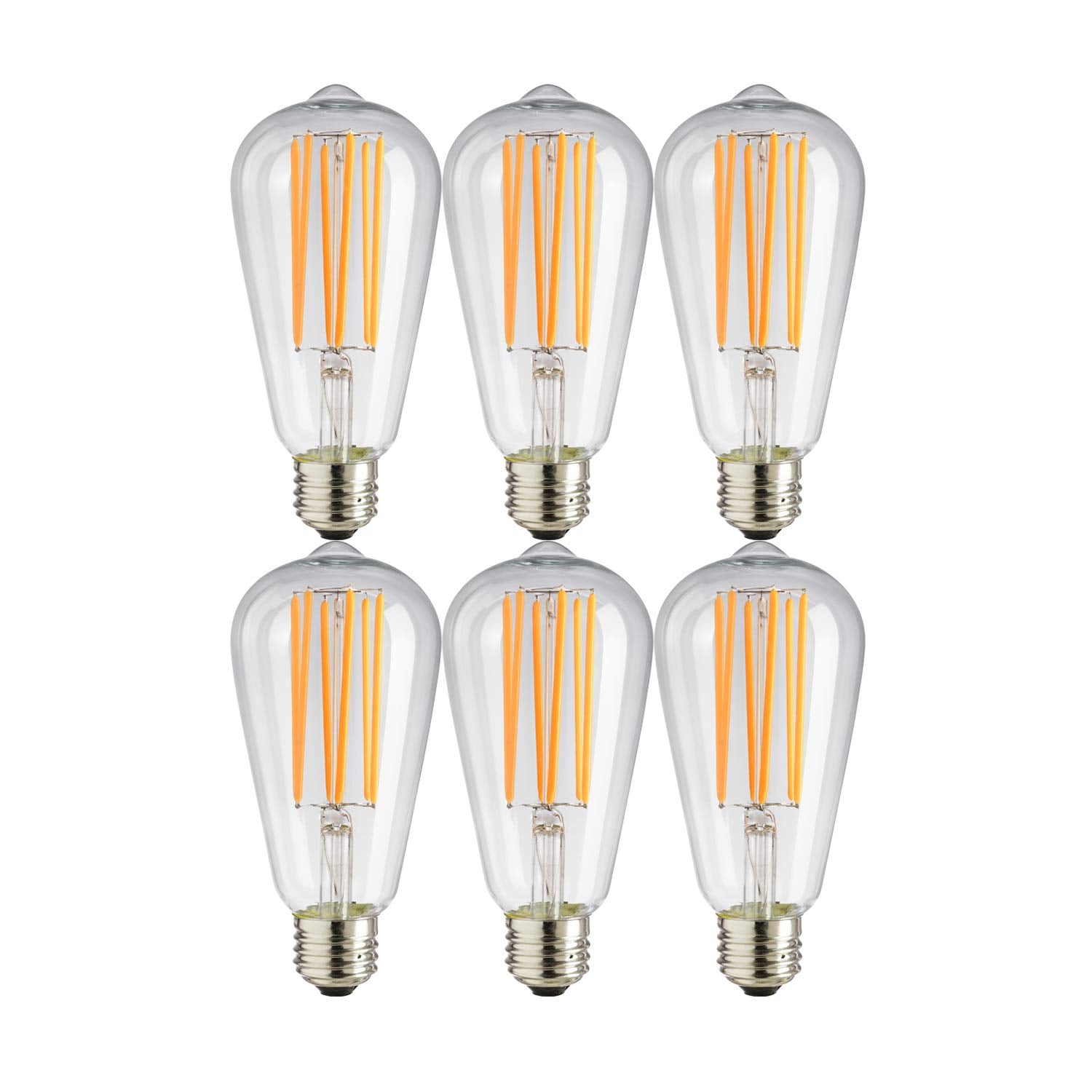 Sunlite 41083-SU LED ST19 Filament Style Edison Light Bulb 8.5 Watts (60W Equivalent), 880 Lumens, Medium Base (E26), Dimmable, ETL Listed, 22K Amber, 6 Pack - Cheap-Us