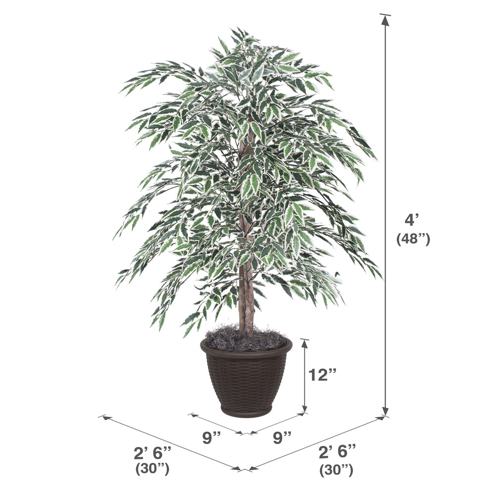 Vickerman 4' Artificial Variegated Smilax Bush Brown Plastic Container. - Cheap-Us