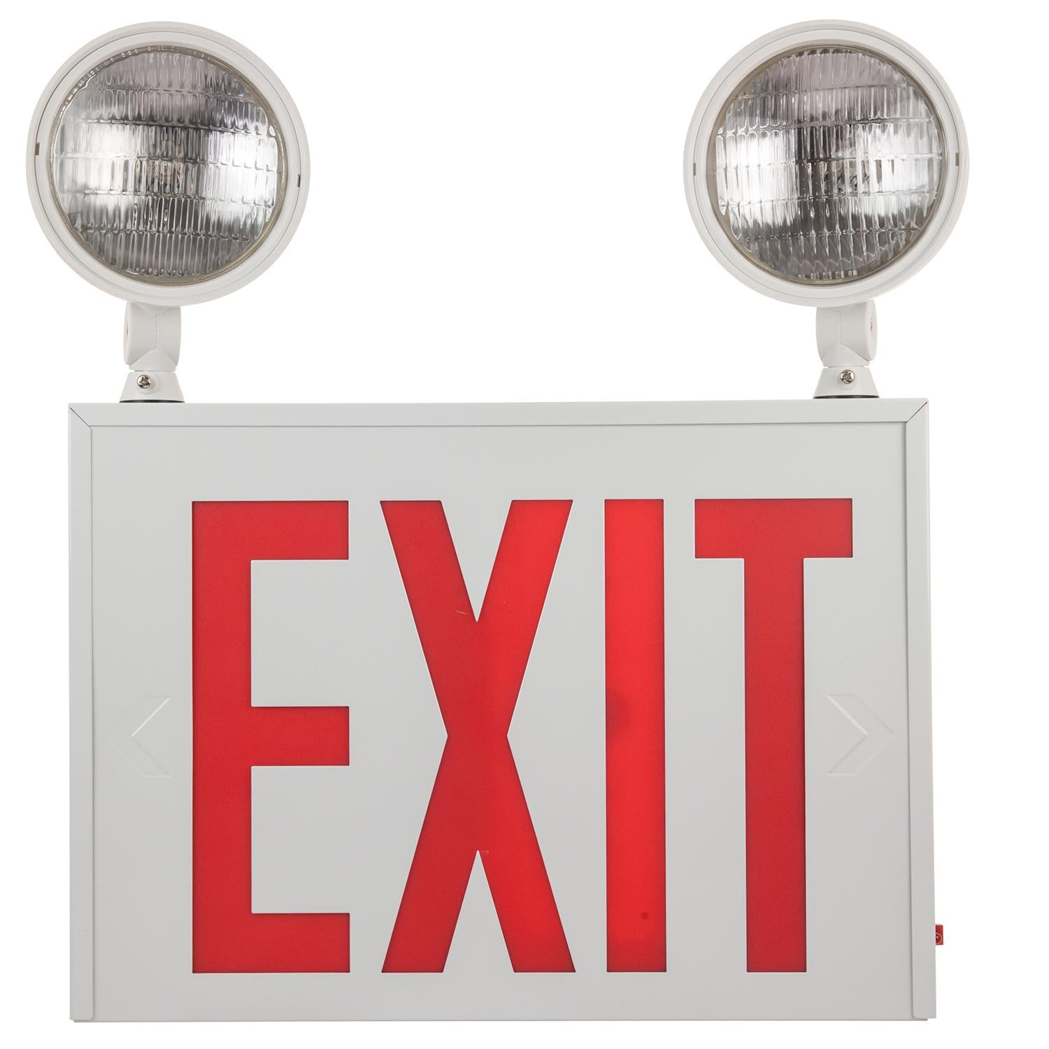 Surface Mount 2-3 Head Exit-Emergency Light Combo, White Housing, Single Faced White Plate, Red Letters, NYC Approved - Cheap-Us