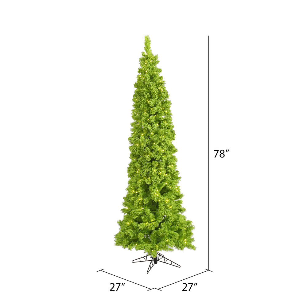 Vickerman 6.5' Flocked Lime Pencil Fir Artificial Christmas Tree Lime Dura-lit LED Lights - Cheap-Us