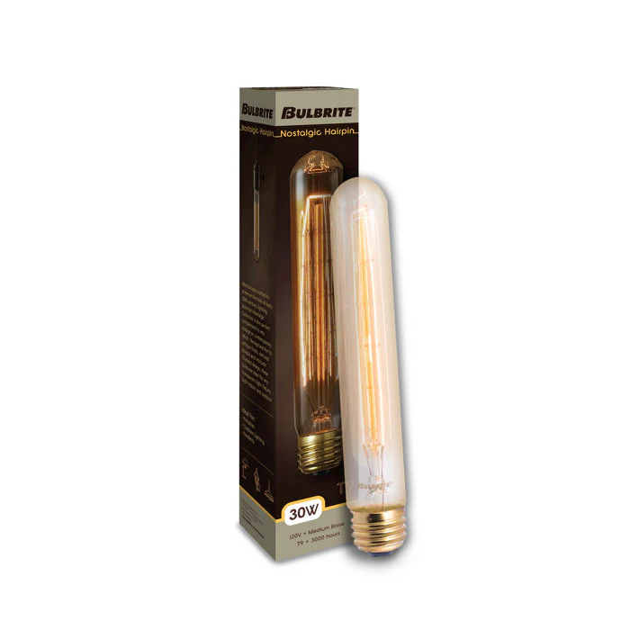 BULBRITE INCANDESCENT T9 MEDIUM SCREW (E26) 30W DIMMABLE NOSTALGIC LIGHT BULB 2200K/AMBER 4PK (133009) - Cheap-Us