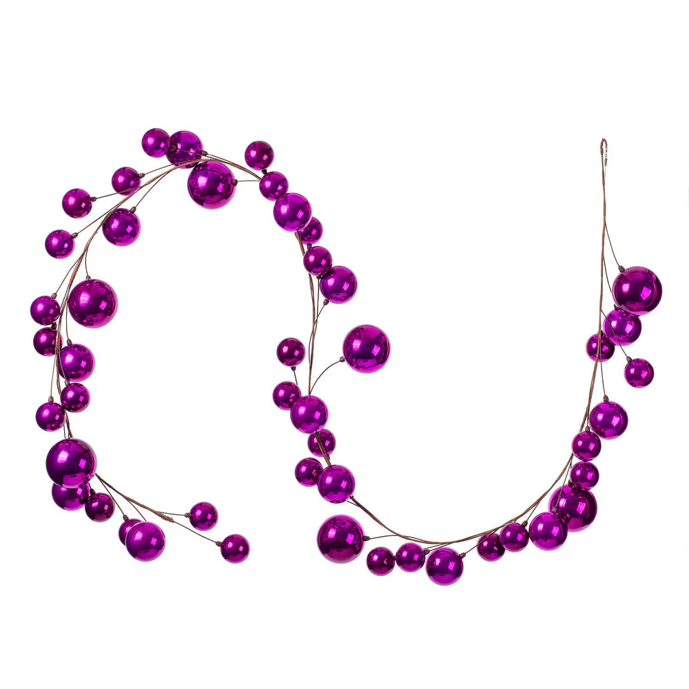 Vickerman 10' Fuchsia Pearl Branch Ball Wire Garland. - Cheap-Us