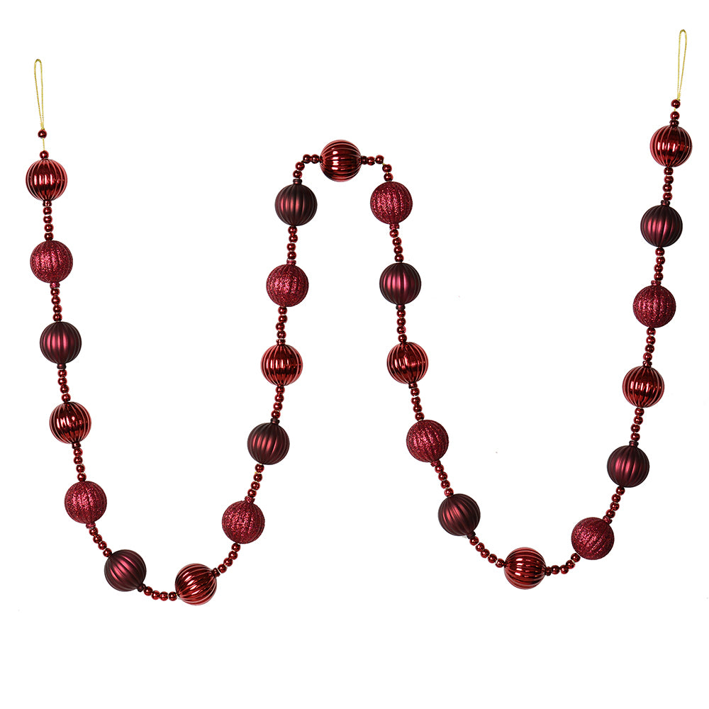 Vickerman 6' Wine Stripe Ball Ornament Christmas Garland - Cheap-Us