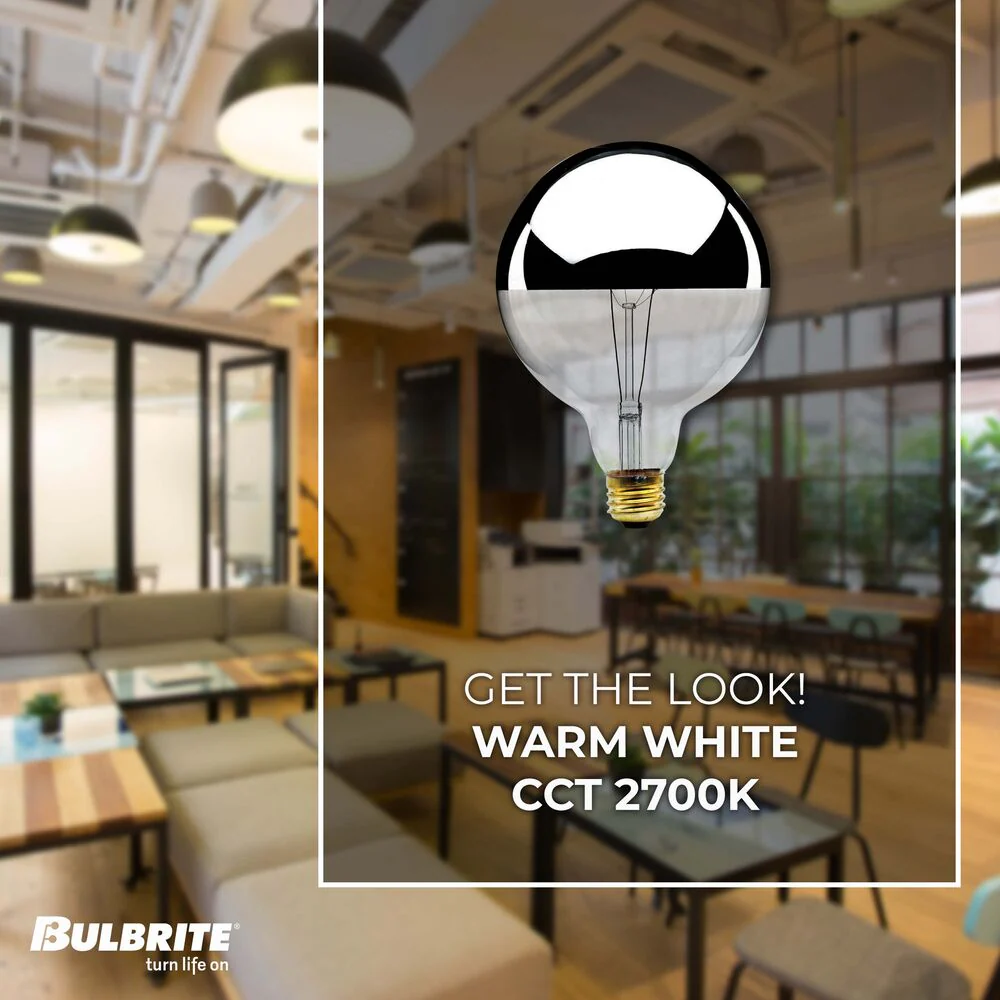 Bulbrite Pack of (6) 60 Watt Dimmable Half Chrome G40 Incandescent Light Bulbs with Medium (E26) Base, 2700K Warm White Light - Cheap-Us
