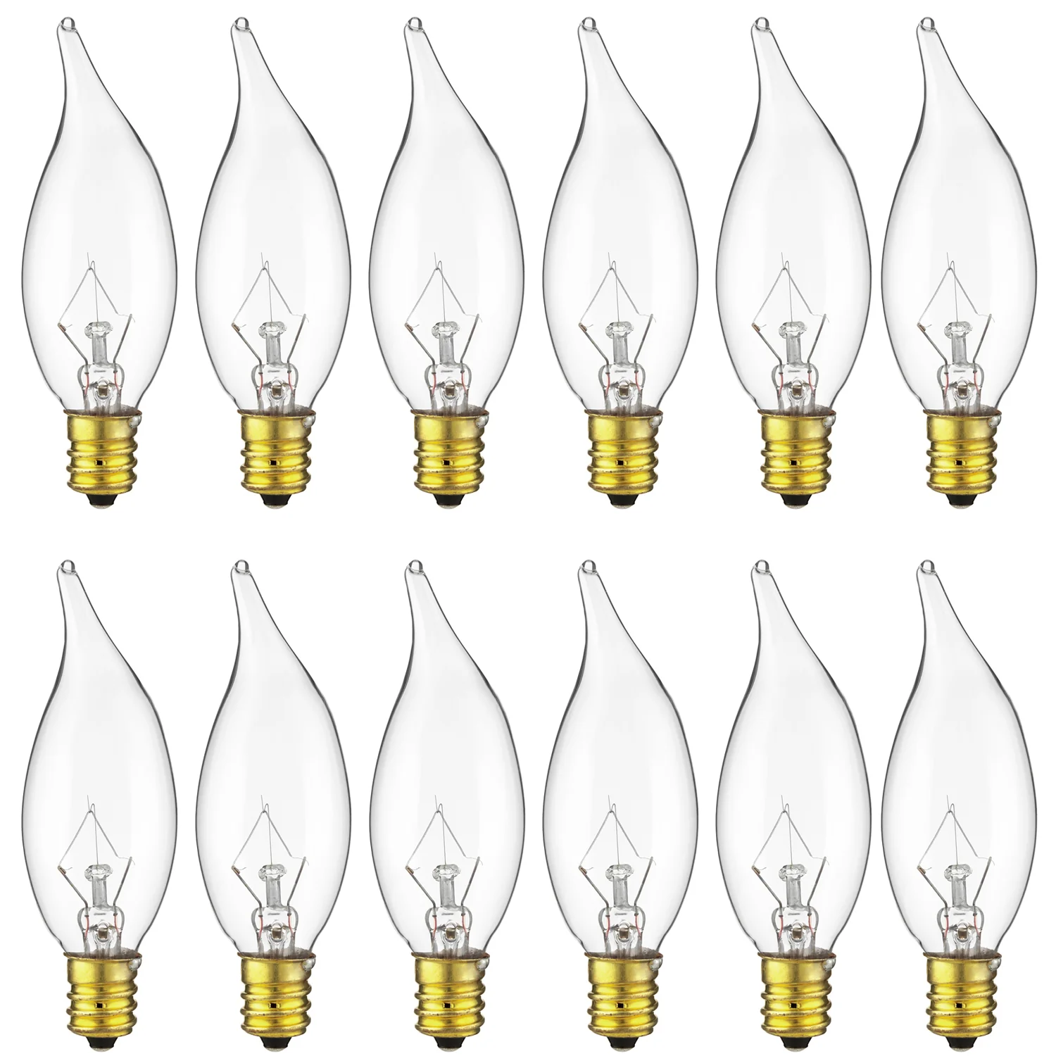 Sunlite 25CFC/25/12PK Flame Tip 25W Incandescent Petite Chandelier Light Bulb, Candelabra (E12) Base, Crystal Clear Bulb (12 Pack) - Cheap-Us